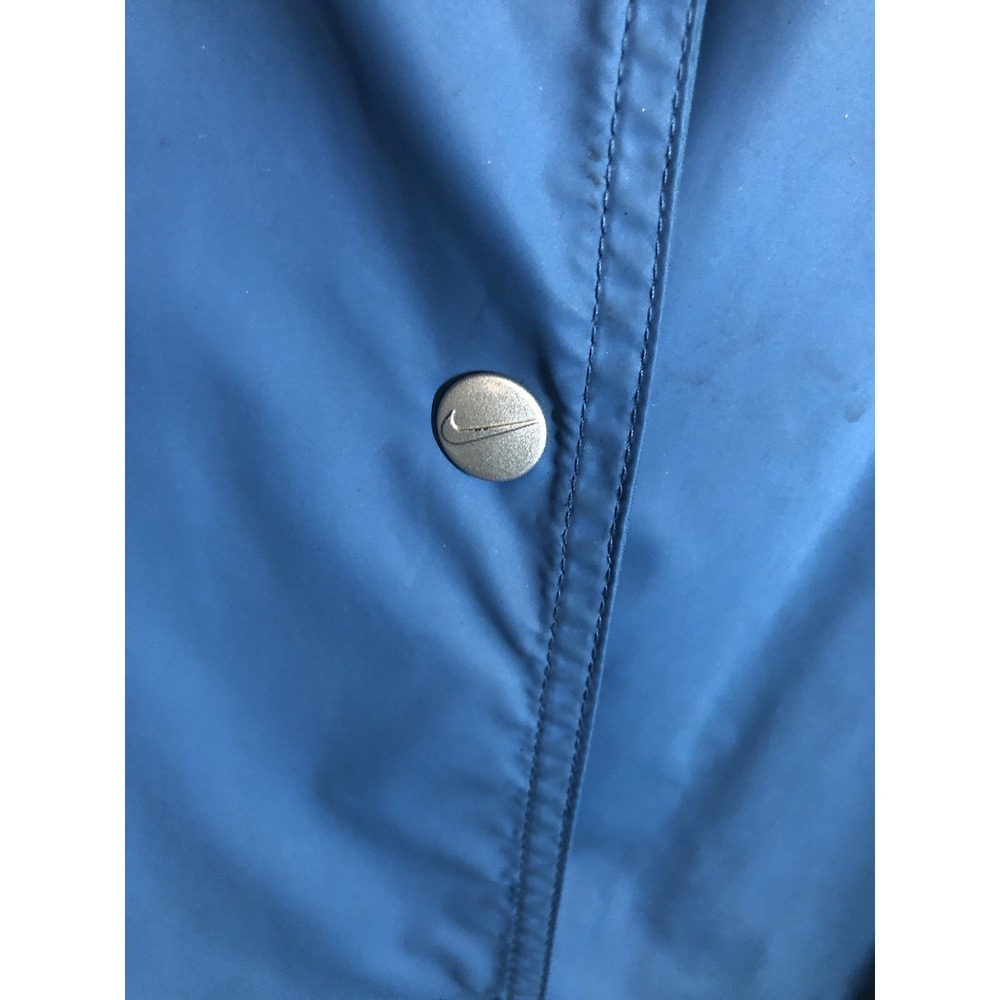 Vintage Nike Coat Womens Medium Blue Nylon Windbreaker Raincoat Hood Classic - Picture 3 of 11